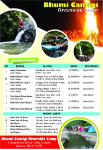 daftar harga sewa bumi cantigi, price list bumi cantigi, brosur harga camping, paket camping